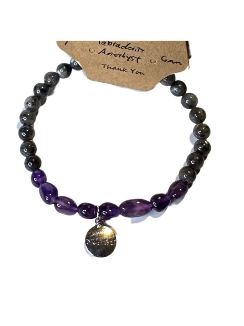 Labradorite Amethyst stretch bracelet Dreamer charm beads gemstone 7 inch